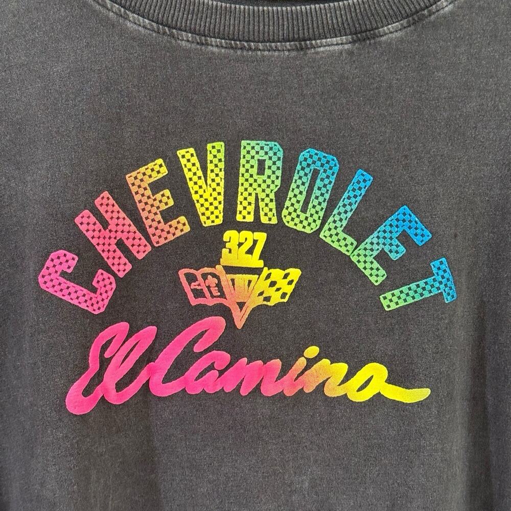 GM Chevrolet El Camino Long Sleeve Shirt Womens L Gray Rainbow Acid Wash Boxy - Picture 2 of 7